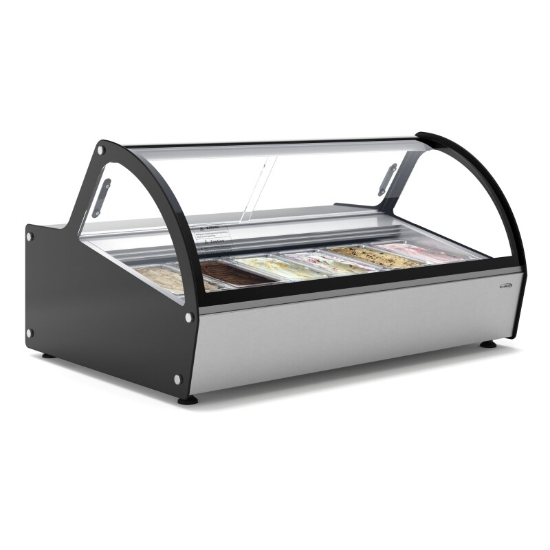 46 in. Countertop Gelato Display Case with 6 Pans and Built-in Glass Sneeze Guard in Stainless-Steel KMCGD6P