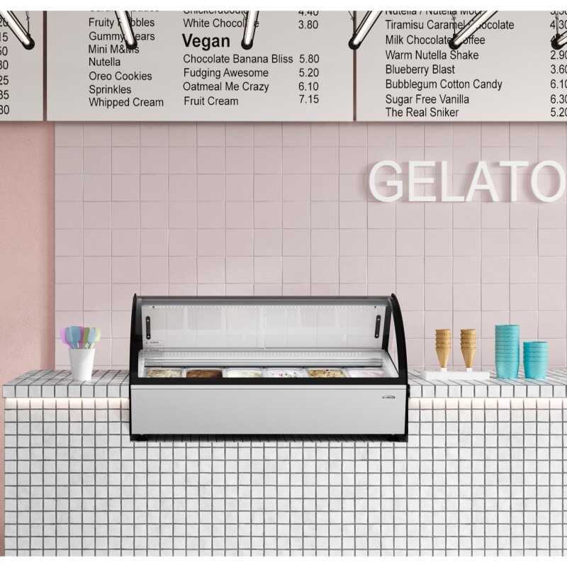 46 in. Countertop Gelato Display Case with 6 Pans and Built-in Glass Sneeze Guard in Stainless-Steel KMCGD6P