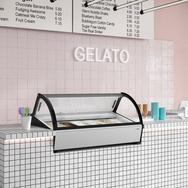 46 in. Countertop Gelato Display Case with 6 Pans and Built-in Glass Sneeze Guard in Stainless-Steel KMCGD6P