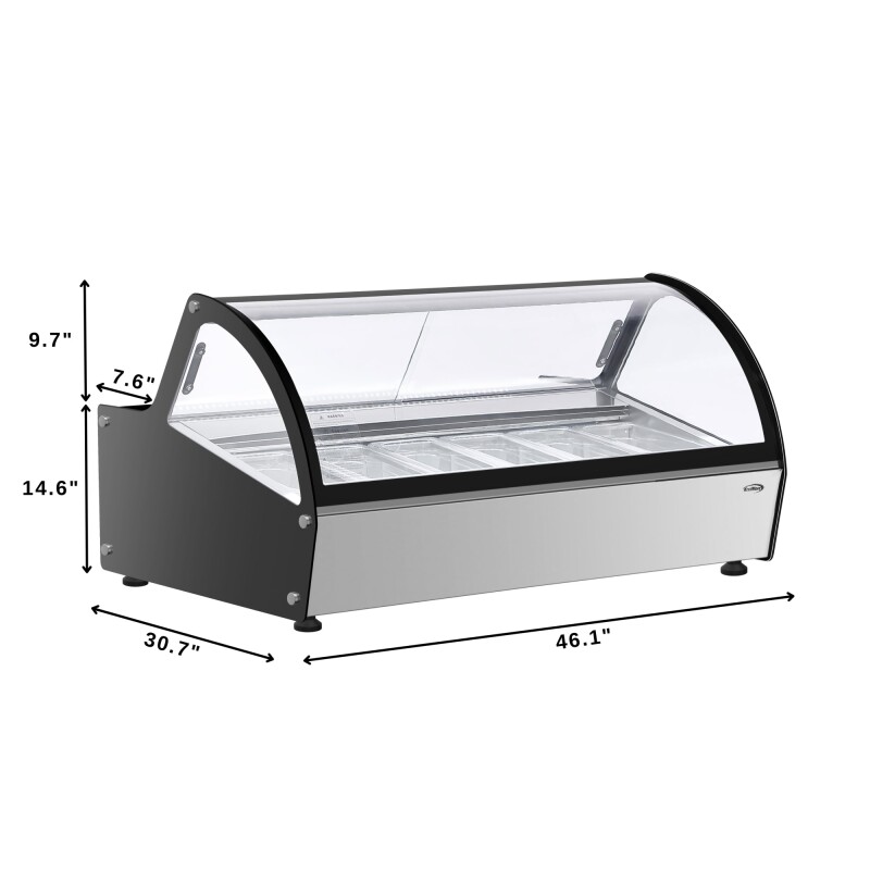 46 in. Countertop Gelato Display Case with 6 Pans and Built-in Glass Sneeze Guard in Stainless-Steel KMCGD6P