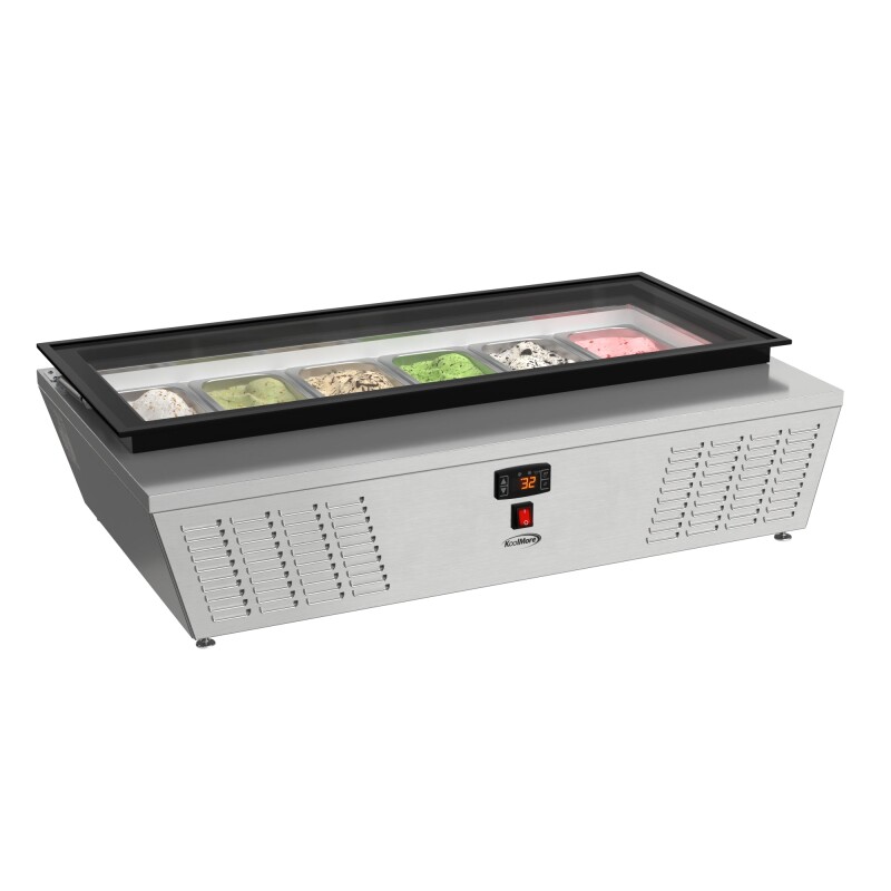 45 in. 6-Pan Countertop Ice Cream Display Freezer with Glass Top in Stainless-Steel KMCGD6P45