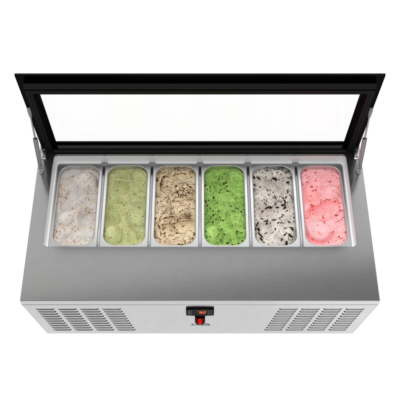 45 in. 6-Pan Countertop Ice Cream Display Freezer with Glass Top in Stainless-Steel KMCGD6P45, product image 2 of 13