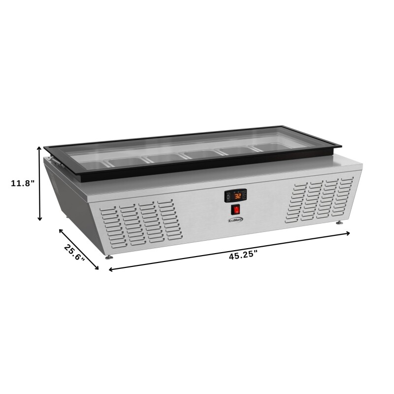 45 in. 6-Pan Countertop Ice Cream Display Freezer with Glass Top in Stainless-Steel KMCGD6P45, product image 3 of 13