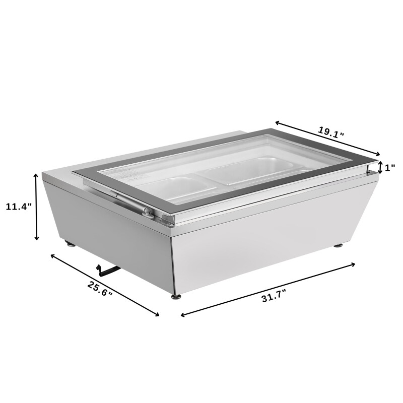 31 in. Countertop Ice Cream Display case with 4 Pans and Glass Sneeze Guard in Stainless-Steel KMCGD8HP