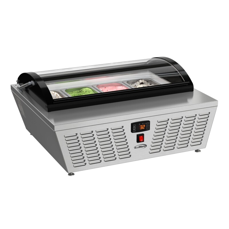 32 in. 4-Pan Countertop Ice Cream Display Freezer with Curved Glass Top in Stainless-Steel KMCGDR4P