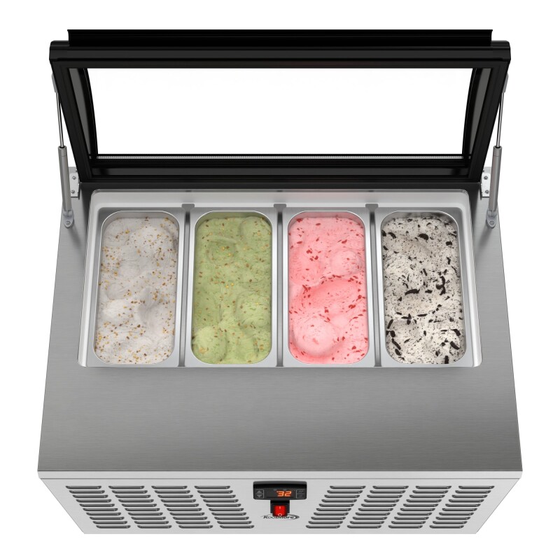 32 in. 4-Pan Countertop Ice Cream Display Freezer with Curved Glass Top in Stainless-Steel KMCGDR4P, product image 2 of 13