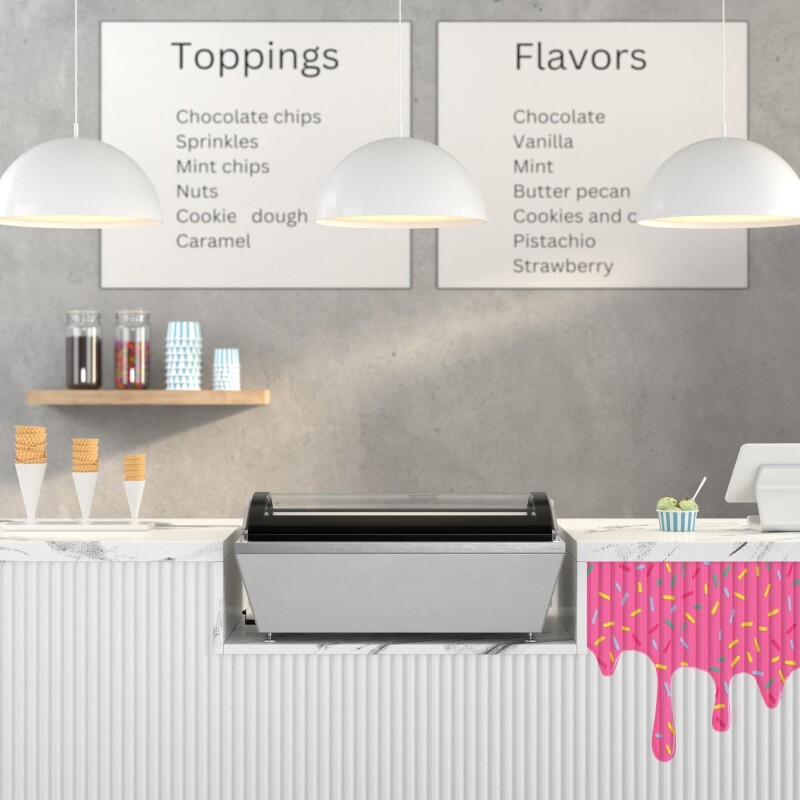 32 in. 4-Pan Countertop Ice Cream Display Freezer with Curved Glass Top in Stainless-Steel KMCGDR4P, product image 4 of 13