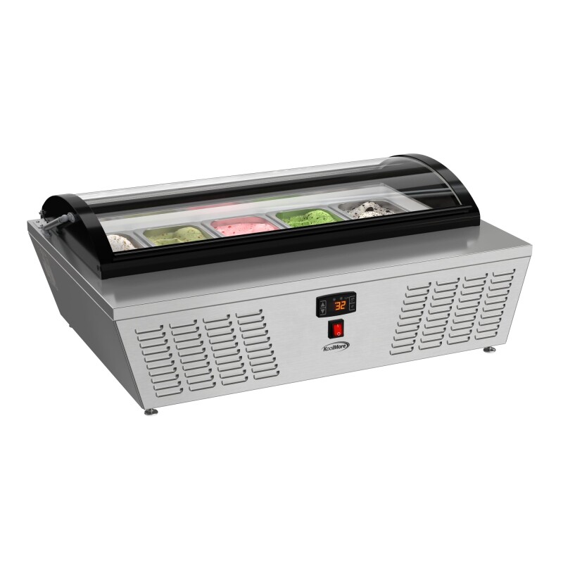 39 in. 5-Pan Countertop Ice Cream Display Freezer with Curved Glass Top in Stainless-Steel KMCGDR5P