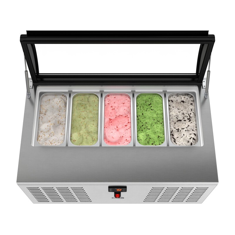 39 in. 5-Pan Countertop Ice Cream Display Freezer with Curved Glass Top in Stainless-Steel KMCGDR5P, product image 2 of 13