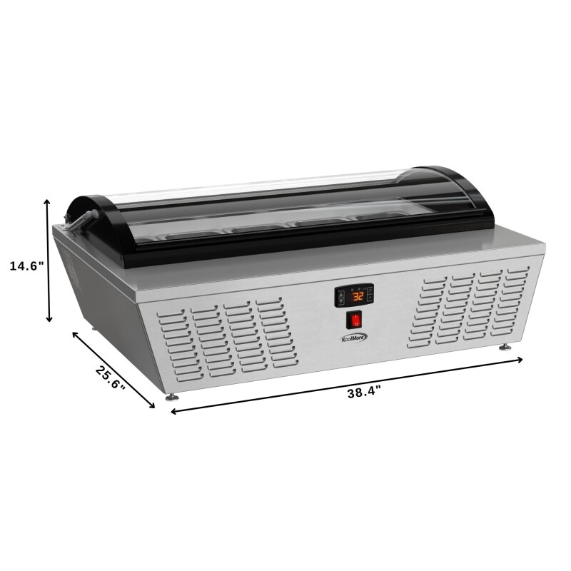 39 in. 5-Pan Countertop Ice Cream Display Freezer with Curved Glass Top in Stainless-Steel KMCGDR5P, product image 3 of 13