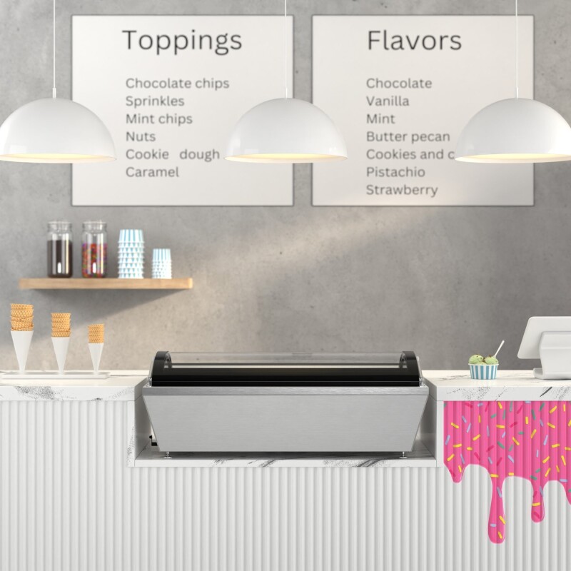 39 in. 5-Pan Countertop Ice Cream Display Freezer with Curved Glass Top in Stainless-Steel KMCGDR5P, product image 4 of 13