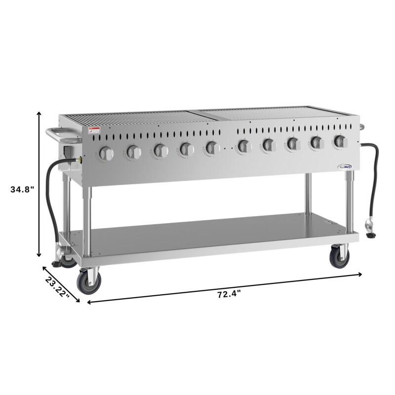 72 in. Commercial Mobile Outdoor Propane Gas Grill, ETL Listed in Stainless-Steel KMCGM72, product image 3 of 11