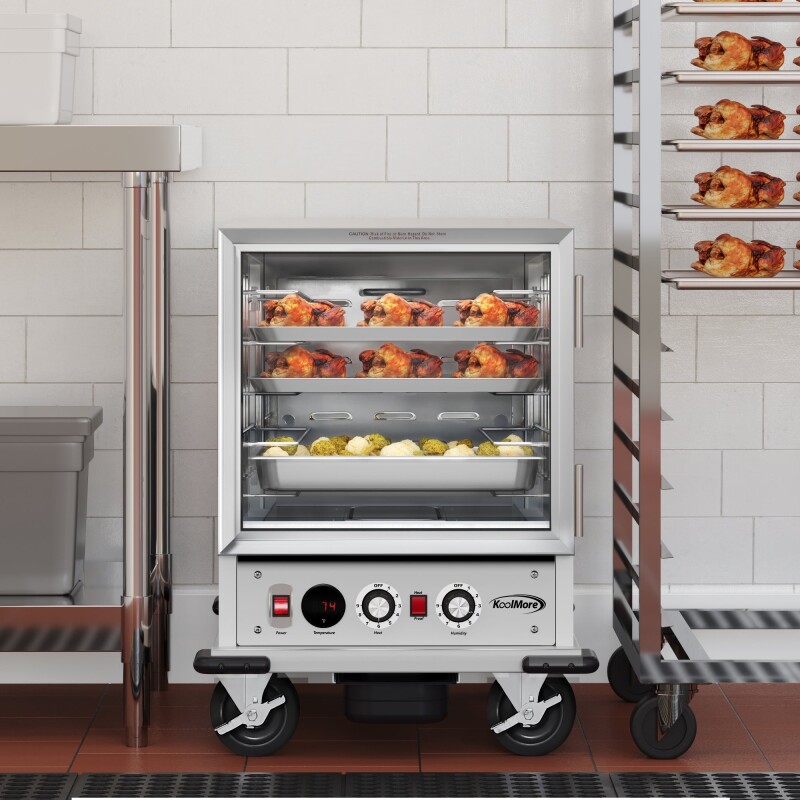 33 in. Commercial Half Size Non-Insulated 12-Pan Holding Cabinet with Wire Racks and Solid Dutch Doors in Silver KMCHP12WNGL, product image 3 of 11