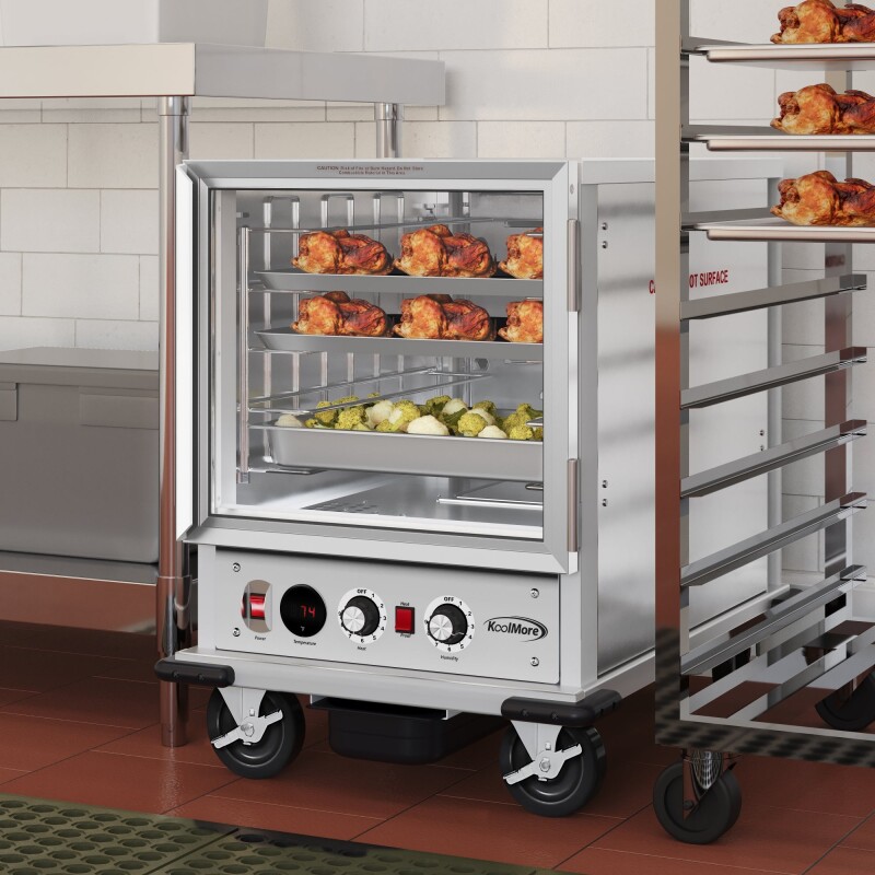 33 in. Commercial Half Size Non-Insulated 12-Pan Holding Cabinet with Wire Racks and Solid Dutch Doors in Silver KMCHP12WNGL, product image 4 of 11
