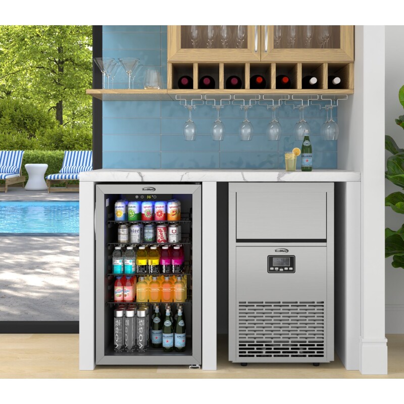 18 in. 100 lbs./24 hrs. Commercial & Residential Crescent Ice Maker with 30 lbs. of Storage Capacity in Stainless-Steel KMCIM100CRSS, product image 3 of 13