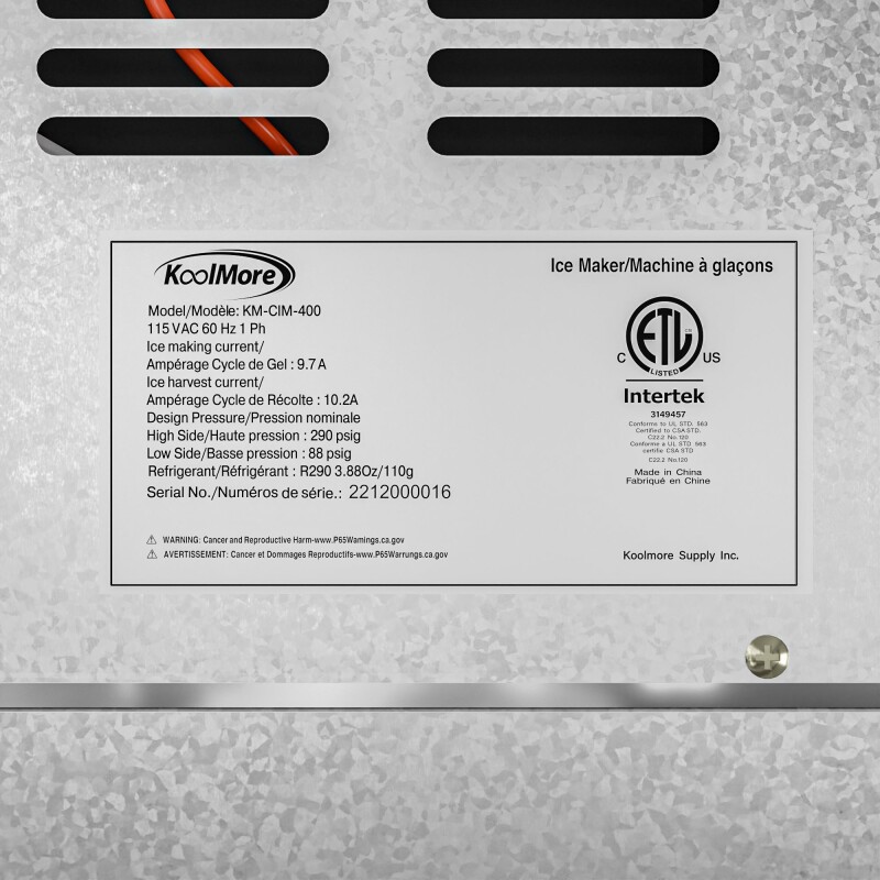 25 in. Stainless-Steel Commercial Ice Maker with Full Cube Production, 420 Lbs/24h KMCIM400, product image 13 of 13