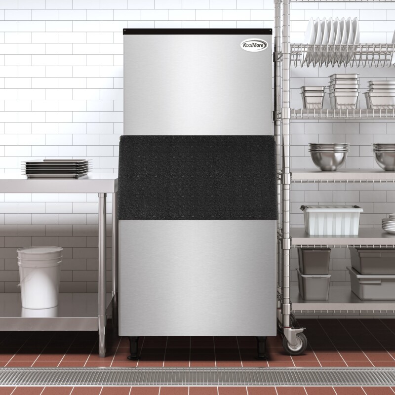 Commercial Ice Machine 500 lb/24hr, Air-Cooled, 375 lb Storage Bin, Freestanding, ETL Listed in Stainless-Steel and Black KMCIM500, product image 4 of 11