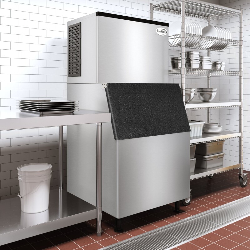 Commercial Ice Machine 500 lb/24hr, Air-Cooled, 375 lb Storage Bin, Freestanding, ETL Listed in Stainless-Steel and Black KMCIM500, product image 5 of 11