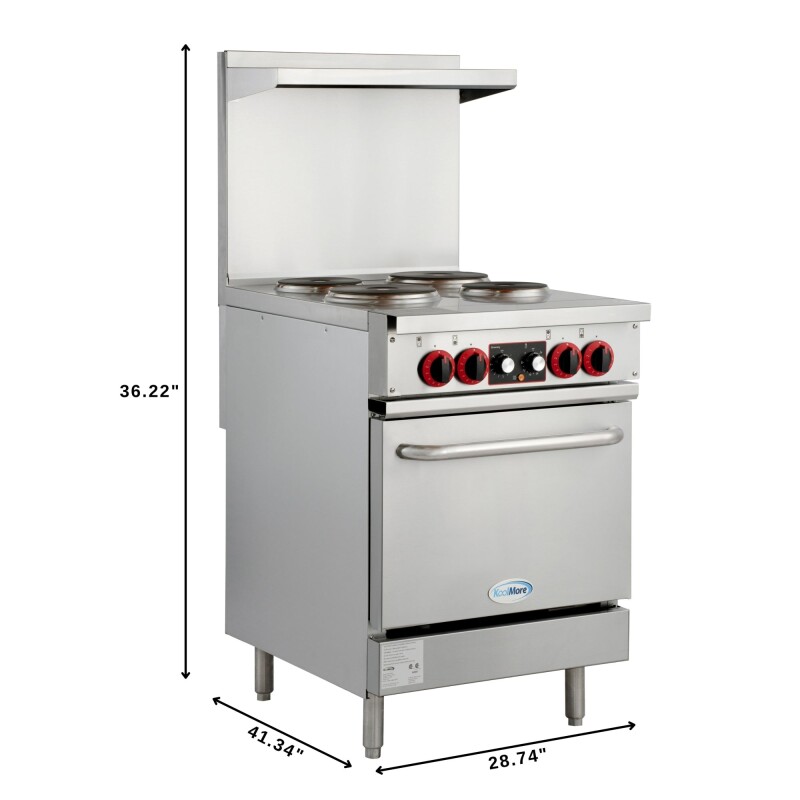 24 in. Commercial Electric Range with 4 Burners and 1 Standard Electric Oven in Stainless Steel - 208V 3-Phase KMCR24E