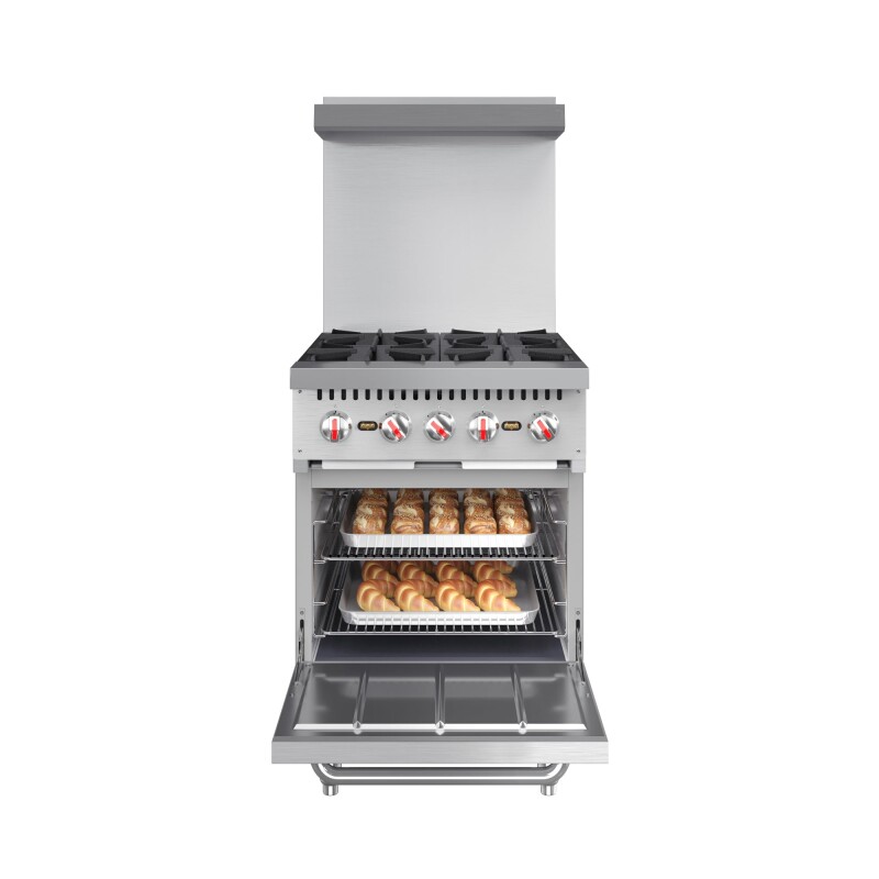 24 in. 4 Burner Commercial Liquid Propane Range with Oven in Stainless-Steel KMCR24LP, product image 2 of 12