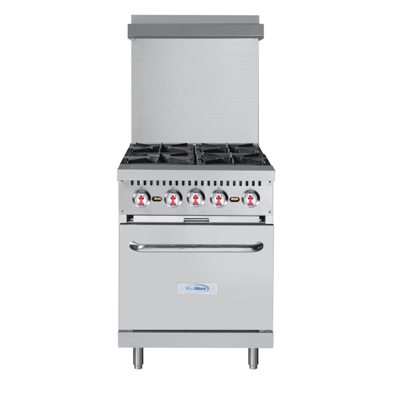 24 in. 4 Burner Commercial Liquid Propane Range with Oven in Stainless-Steel KMCR24LP, product image 3 of 12