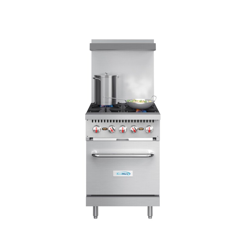 24 in. 4 Burner Commercial Natural Gas Range with Oven in Stainless-Steel KMCR24NG