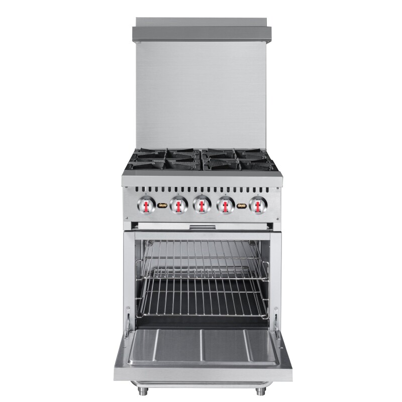 24 in. 4 Burner Commercial Natural Gas Range with Oven in Stainless-Steel KMCR24NG