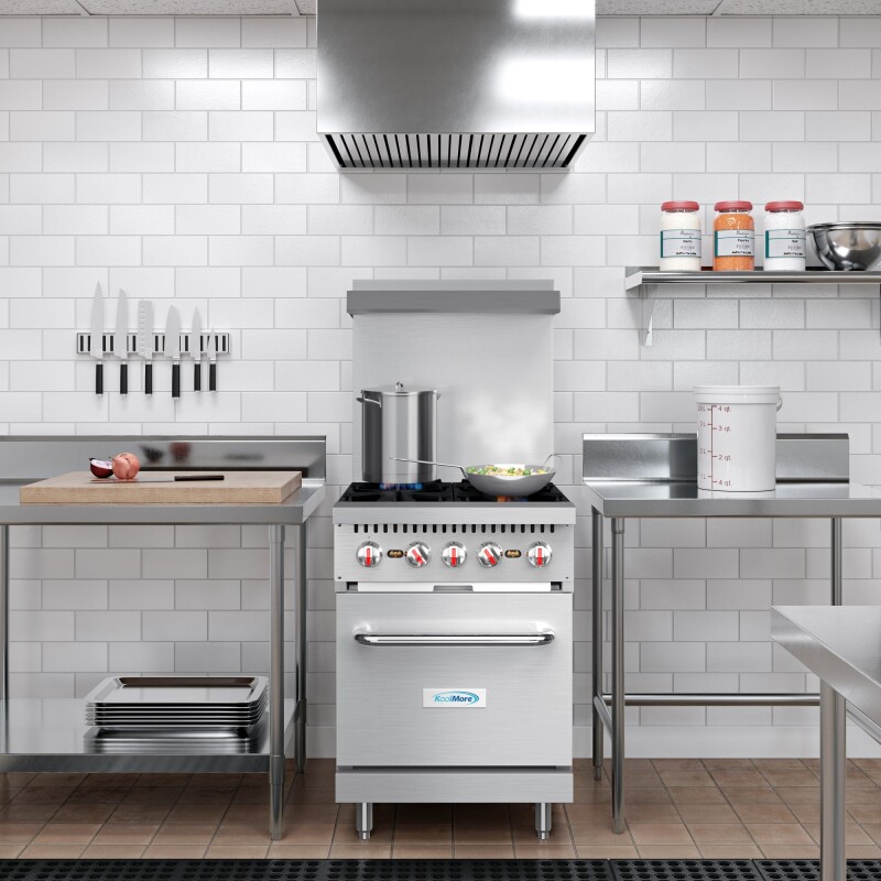24 in. 4 Burner Commercial Natural Gas Range with Oven in Stainless-Steel KMCR24NG