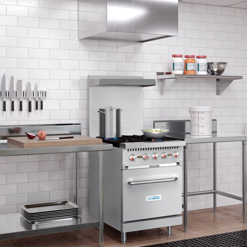 24 in. 4 Burner Commercial Natural Gas Range with Oven in Stainless-Steel KMCR24NG