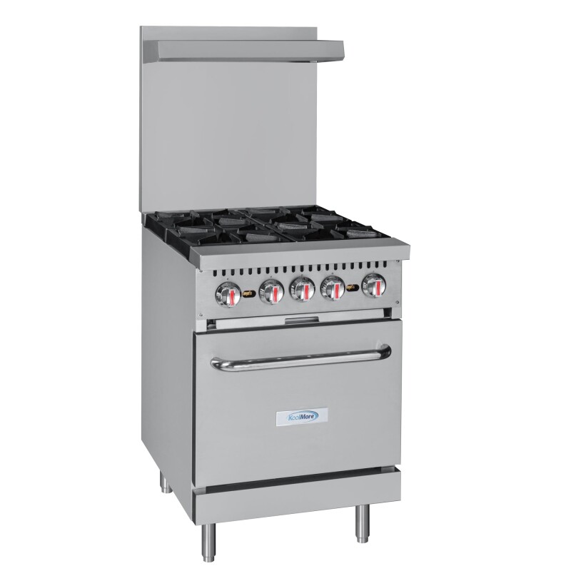 24 in. 4 Burner Commercial Natural Gas Range with Oven in Stainless-Steel KMCR24NG