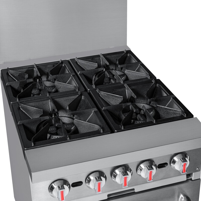 24 in. 4 Burner Commercial Natural Gas Range with Oven in Stainless-Steel KMCR24NG