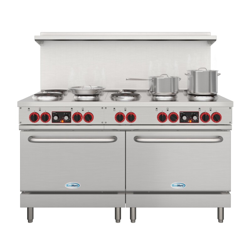 60 In. Commercial Electric Range with 10 Burners and 2 Standard Electric Ovens in Stainless Steel - 208V 3-Phase KMCR60E