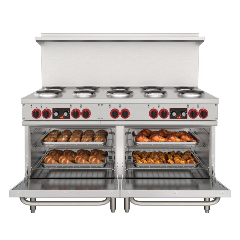 60 In. Commercial Electric Range with 10 Burners and 2 Standard Electric Ovens in Stainless Steel - 208V 3-Phase KMCR60E