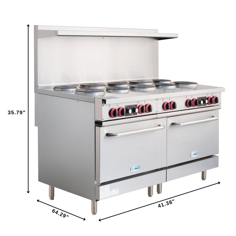 60 In. Commercial Electric Range with 10 Burners and 2 Standard Electric Ovens in Stainless Steel - 208V 3-Phase KMCR60E