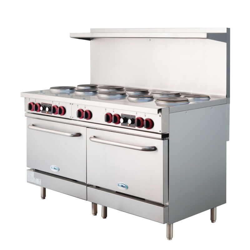 60 In. Commercial Electric Range with 10 Burners and 2 Standard Electric Ovens in Stainless Steel - 208V 3-Phase KMCR60E