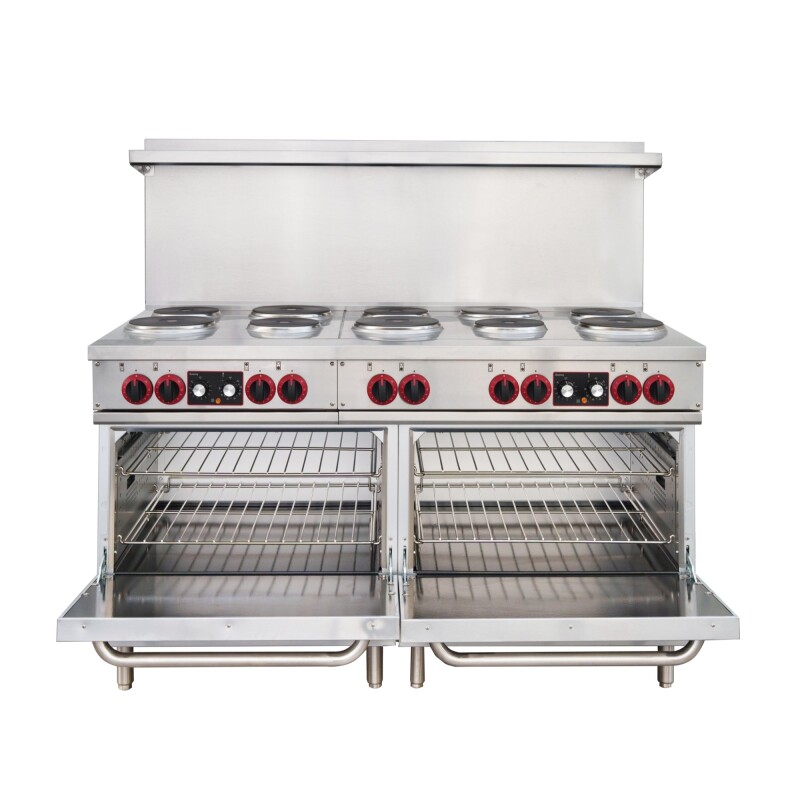 60 In. Commercial Electric Range with 10 Burners and 2 Standard Electric Ovens in Stainless Steel - 208V 3-Phase KMCR60E