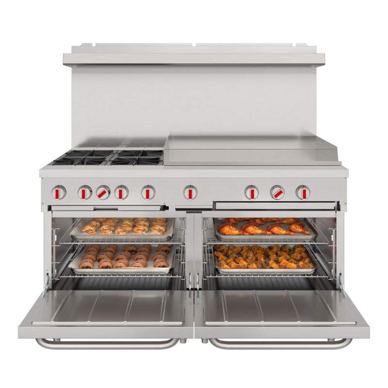 60 in. Commercial Natural Gas Range – 4 Burners, 36 in. Griddle, 2 Standard Ovens in Stainless-Steel KMCRG364NG, product image 2 of 13