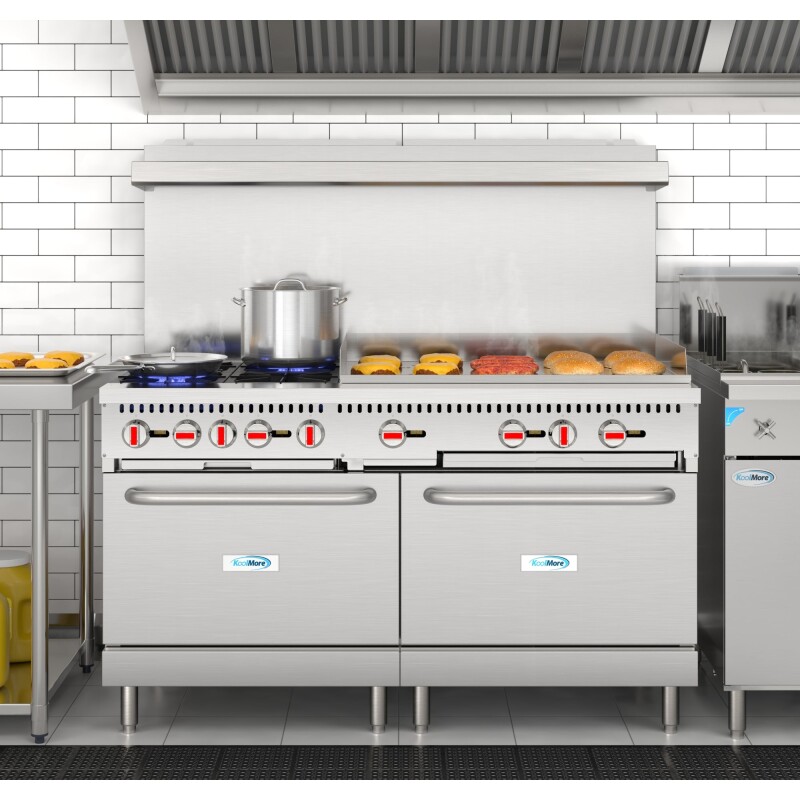 60 in. Commercial Natural Gas Range – 4 Burners, 36 in. Griddle, 2 Standard Ovens in Stainless-Steel KMCRG364NG, product image 4 of 13