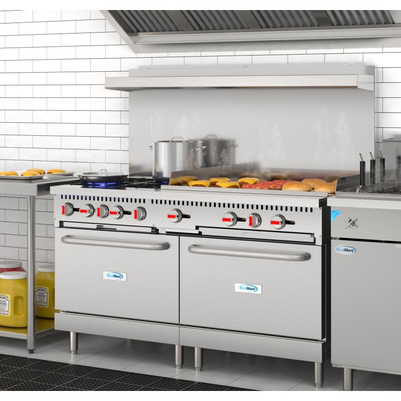 60 in. Commercial Natural Gas Range – 4 Burners, 36 in. Griddle, 2 Standard Ovens in Stainless-Steel KMCRG364NG, product image 5 of 13