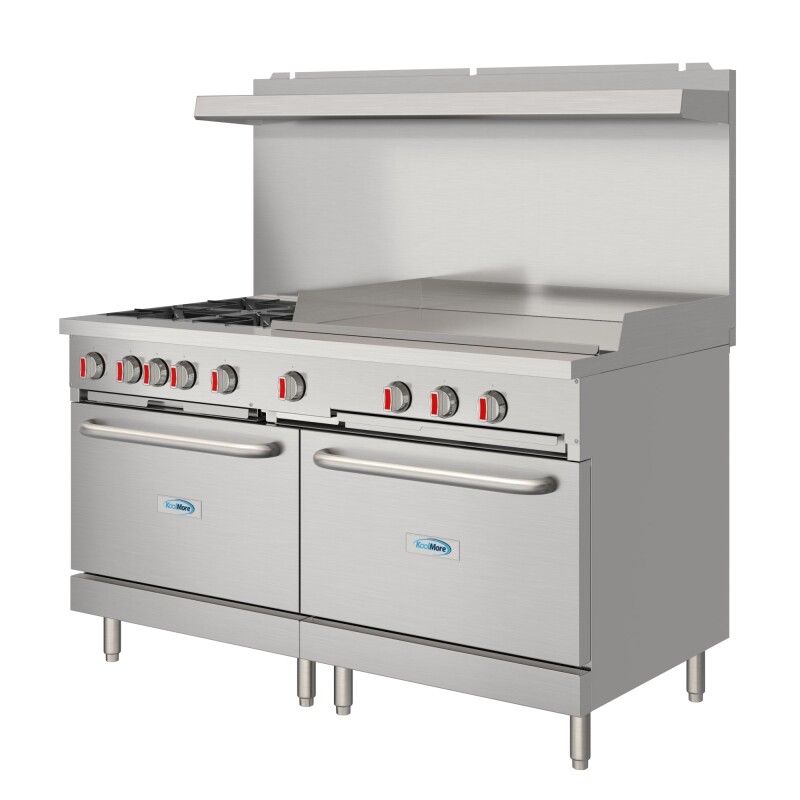60 in. Commercial Natural Gas Range – 4 Burners, 36 in. Griddle, 2 Standard Ovens in Stainless-Steel KMCRG364NG, product image 6 of 13