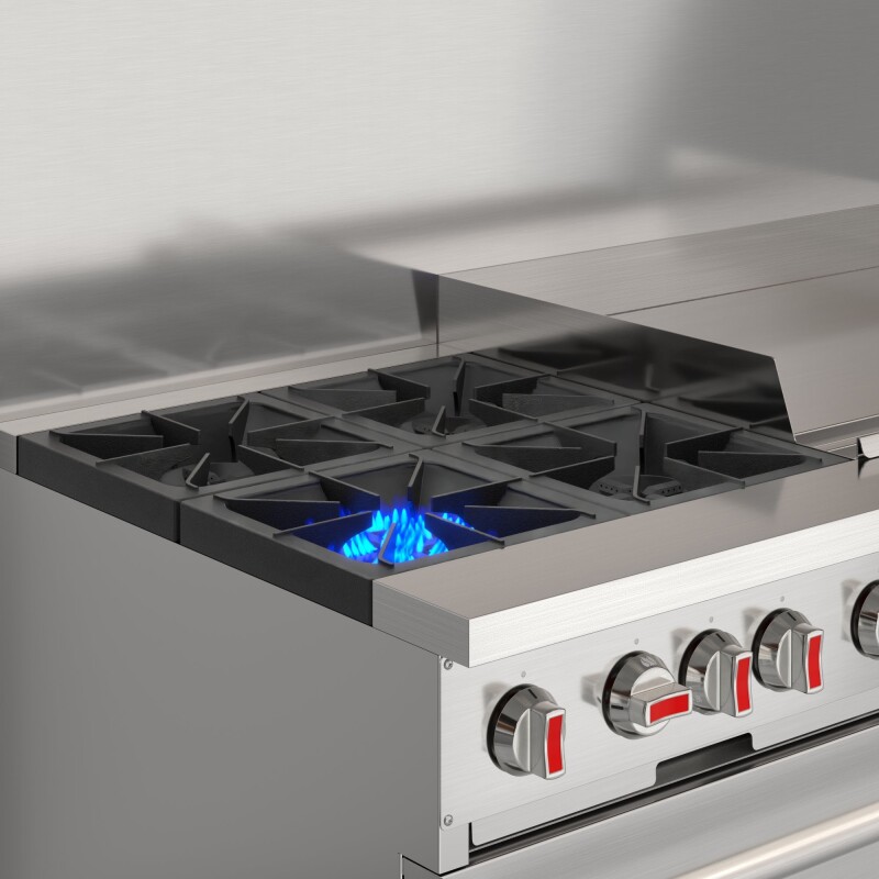 60 in. Commercial Natural Gas Range – 4 Burners, 36 in. Griddle, 2 Standard Ovens in Stainless-Steel KMCRG364NG, product image 11 of 13