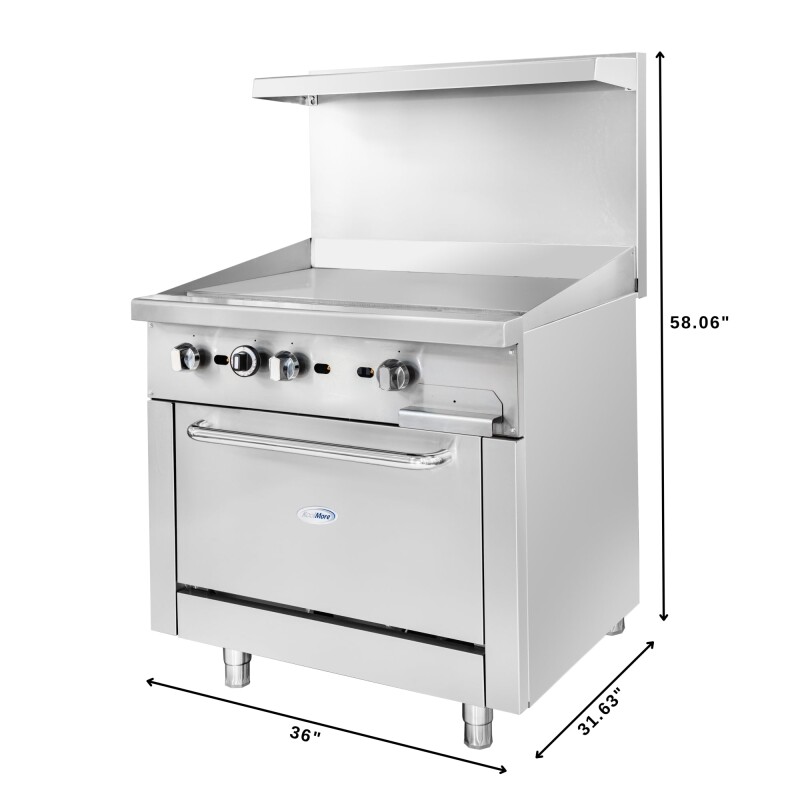 36 in. Commercial Oven with Griddle Top, 90000 BTU in Stainless-Steel KMCRG36GNG, product image 3 of 13