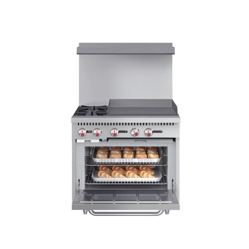 36 in. 2 Burner Commercial Natural Gas Range with 24 in. Griddle in Stainless-Steel KMCRG36NG