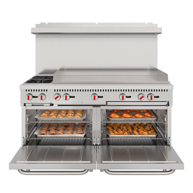 60 in. Dual Oven Commercial Range with 48 in. Griddle and 2 Burners in Stainless-Steel KMCRG482NG, product image 2 of 13