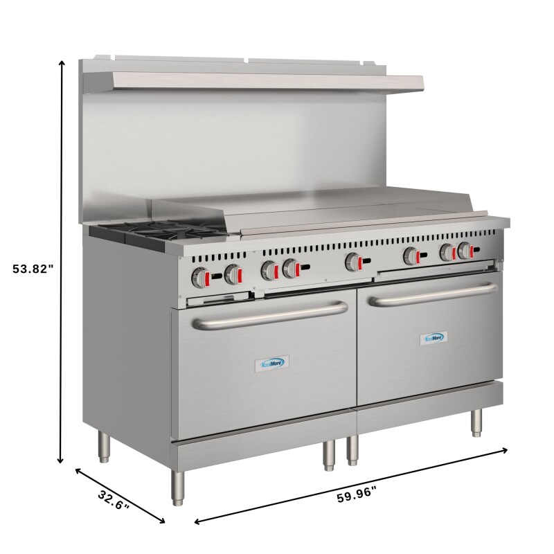 60 in. Dual Oven Commercial Range with 48 in. Griddle and 2 Burners in Stainless-Steel KMCRG482NG, product image 3 of 13