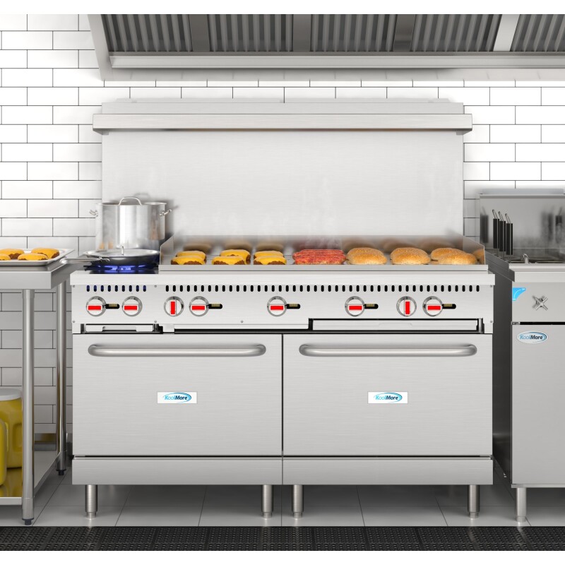 60 in. Dual Oven Commercial Range with 48 in. Griddle and 2 Burners in Stainless-Steel KMCRG482NG, product image 4 of 13