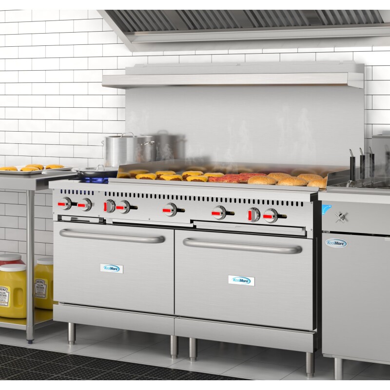 60 in. Dual Oven Commercial Range with 48 in. Griddle and 2 Burners in Stainless-Steel KMCRG482NG, product image 5 of 13