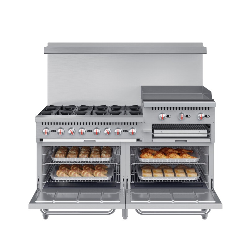 60 in. Commercial LP Range with 24 in. Griddle and Broiler in Stainless-Steel KMCRGB60LP, product image 2 of 11
