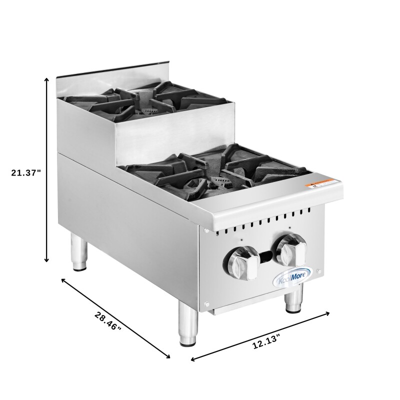 12 in. Two-Burner Commercial Step Up Range, 52000 BTU in Stainless-Steel KMCRSU12
