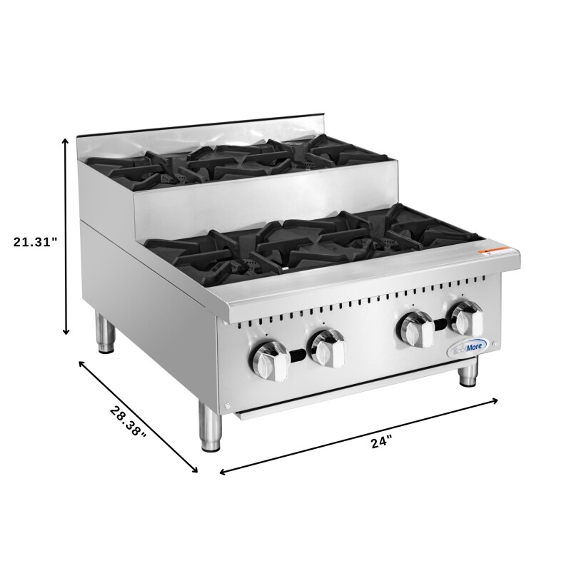 24 in. Commercial Four-Burner Step Up Range, 104000 BTU in Stainless-Steel KMCRSU24